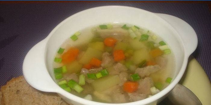 Supa cu carne de curcan cu legume și ceapă verde