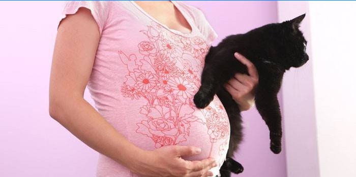 Fată însărcinată cu pisică