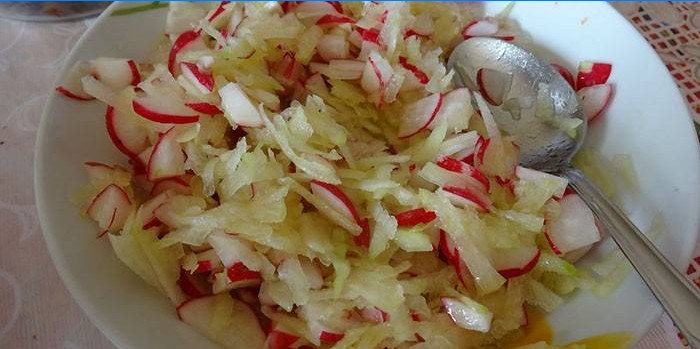 Salată de ridichi și ridiche într-o farfurie