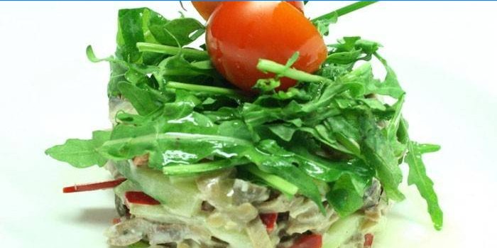 Salată de limbă de puf cu arugula și limba de porc