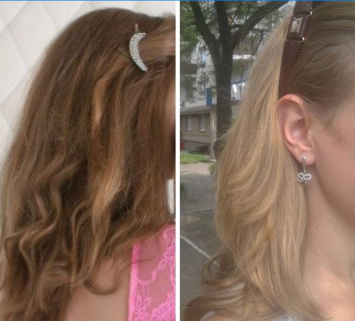 Păr înainte și după albire cu peroxid