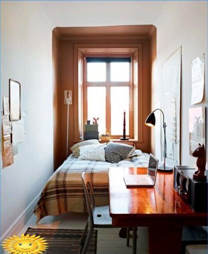 O cameră îngustă cu o fereastră: exemple de aranjare