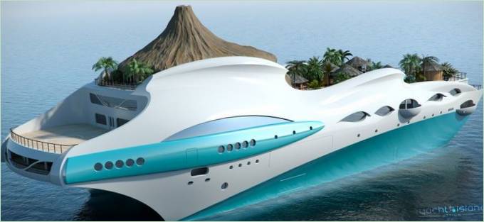 O insulă cu o barcă futuristă